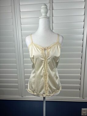 Ivory Satin Lace-Trim Chemise Camisole Size S Fairycore Coquette cottagecore
